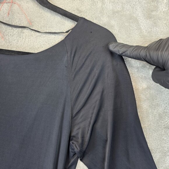 VTG Prada Dress Womens 44 Black Viscose Italian Designer Ruched Midi Made Italy - Picture 13 of 16